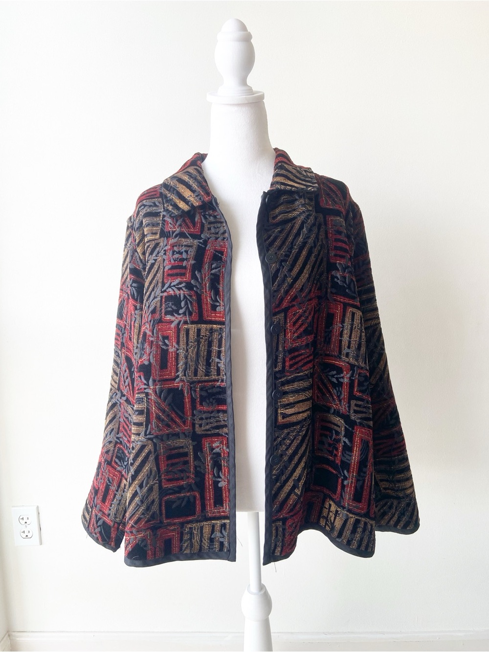Geometric Pattern Women's Jacket - Red, Gold, Black